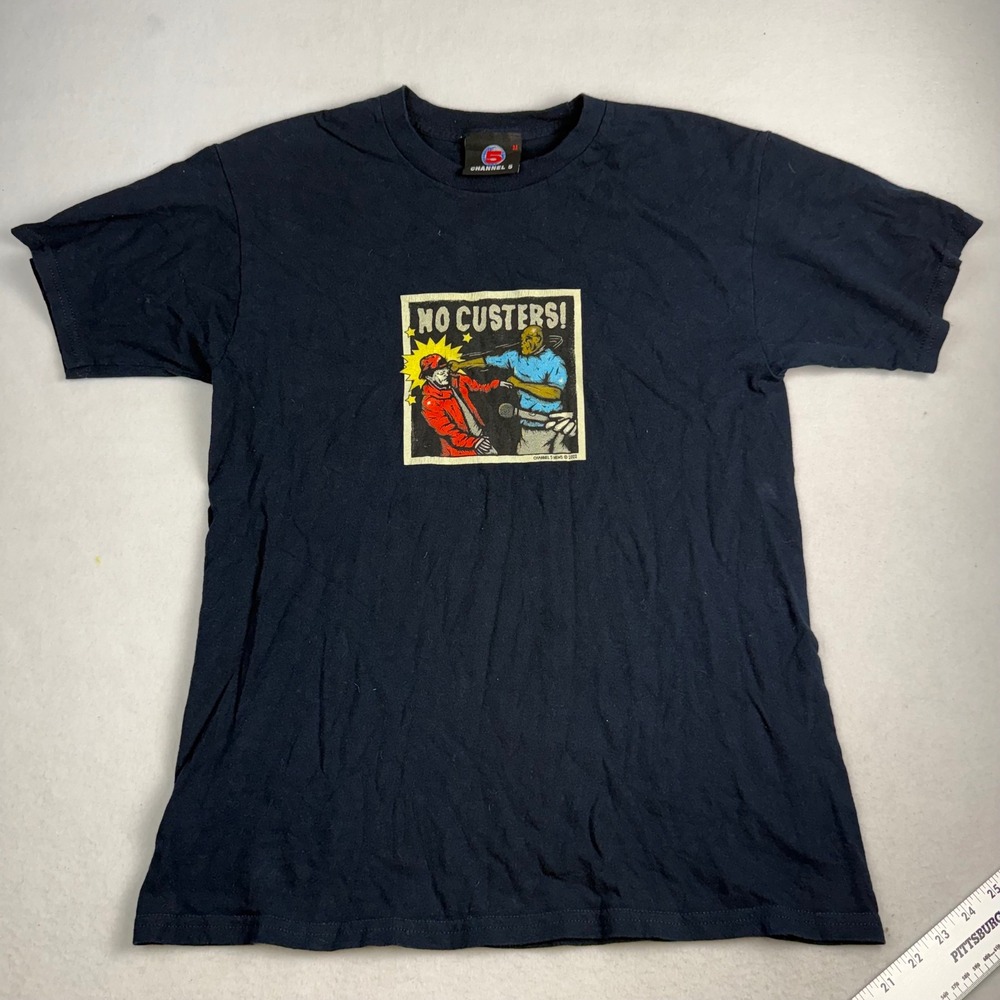 Channel 5 News No Custers Andrew Callaghan‎ Graphic T-Shirt Mens Medium Black